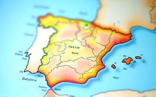 Close-up of a detailed mobile coverage map for Spain